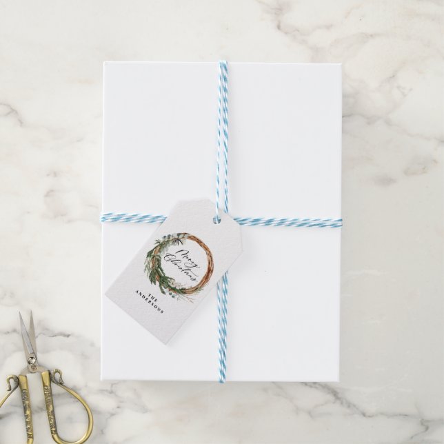 Étiquettes-cadeau Écriture de feuille minimale moderne Noël (Avec de laficelle)