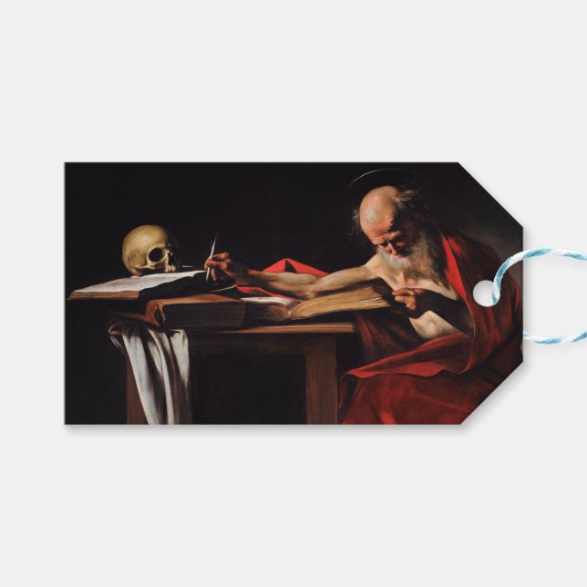 Étiquettes-cadeau Écriture de Saint Jérôme (par Caravaggio) (Devant (Horizontal))