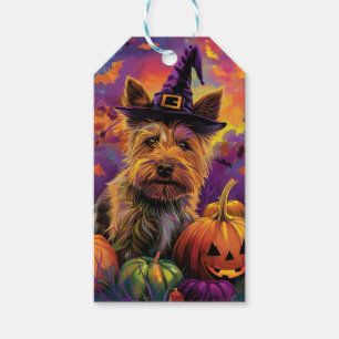Étiquettes-cadeau Éffrayant australien Terrier Citrouille de sorcièr