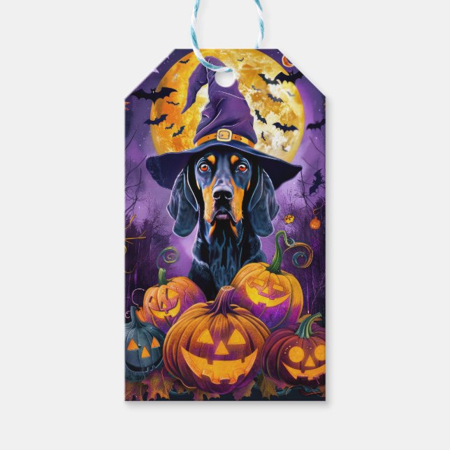 Étiquettes-cadeau Éffrayant Bluetick Coonhound Citrouille de sorcièr (Devant)
