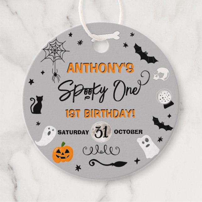 Étiquettes Cadeau ÉFFRAYANT ! Fête du 1er anniversaire d'Halloween (Devant)