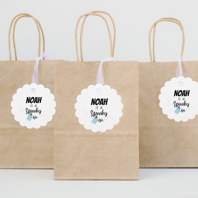 Étiquettes Cadeau Éffrayant | Halloween 1er anniversaire | Bleu mini (Créateur téléchargé)