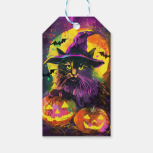 Étiquettes-cadeau Éffrayant Turc Angora Chat Halloween Citrouille so