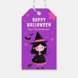 Étiquettes-cadeau Éffrayante sorcière mignonne violet blanc heureux