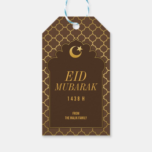 Étiquettes-cadeau Eid Celebration Cadeau Balise or motif morrocan (Devant)