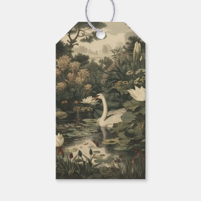 Étiquettes-cadeau Élégance botanique - Le cygne dans la forêt (Devant)