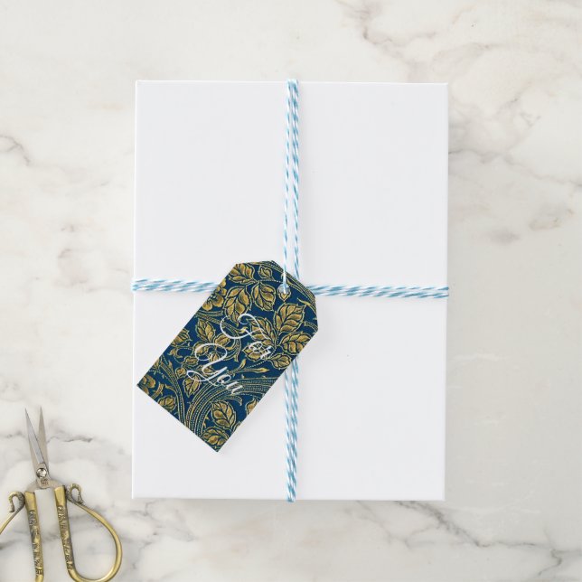Étiquettes-cadeau Élégance de la floraison dorée (Avec de laficelle)