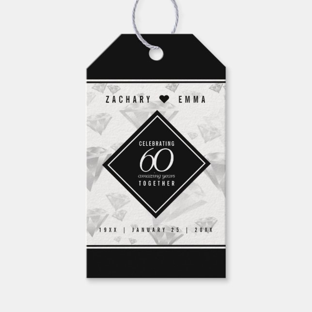 Étiquettes-cadeau Élégant 60e anniversaire de Mariage de diamant (Devant)