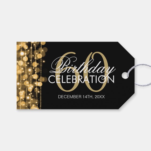 Étiquettes-cadeau Élégant 60e anniversaire fête étincelle l'or (Devant (Horizontal))
