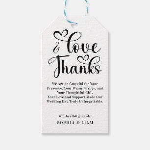 Étiquettes-cadeau Élégant Amour et Merci Cœur Script Mariage