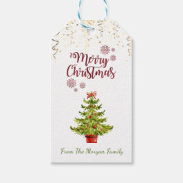 Étiquettes-cadeau Elégant, Aquarelle Arbre de Noël, Confetti