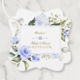 Étiquettes Cadeau Elégant Aquarelle bleu Fleurs Mariage de cadre