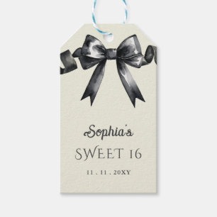 Étiquettes-cadeau Elégant Aquarelle Coquette Black Bow Sweet 16