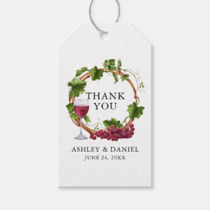 Étiquettes-cadeau Élégant aquarelle Grappe Vins Bois Mariage Wreath