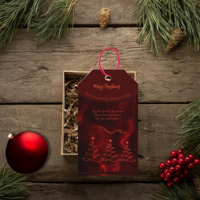 Étiquettes-cadeau Élégant arbre de Noël bordeaux (Elegant Christmas Trees burgundy Gift Tags)