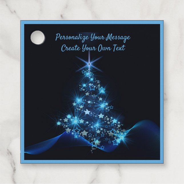 Étiquettes Cadeau Elégant arbre de Noël en néon bleu Personnaliser (Devant)