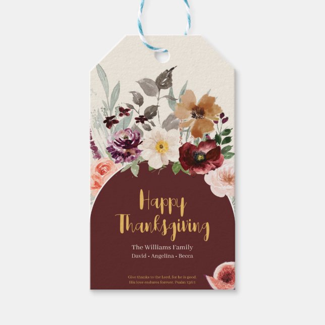 Étiquettes-cadeau Elégant automne floral Thanksgiving (Devant)