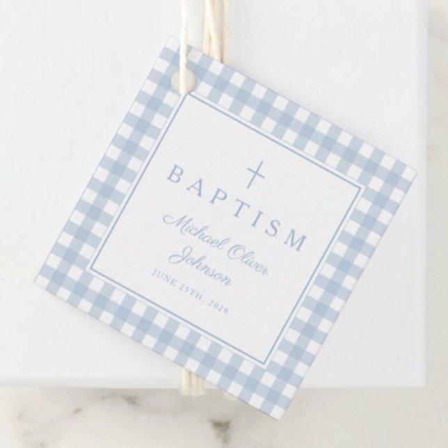 Étiquettes Cadeau Elegant Baby Blue Gingham Boy Baptism Thank You  (Elegant Baby Blue Gingham Boy Baptism Thank You Favor Tags)
