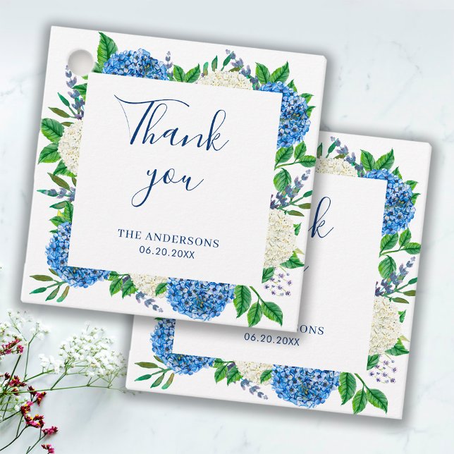 Étiquettes Cadeau Elégant Baby shower bleu Hydrangea Merci (Créateur téléchargé)