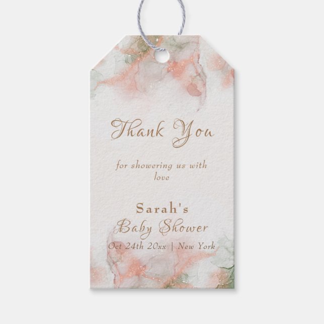 Étiquettes-cadeau Élégant Baby shower d'aquarelle rose vert (Devant)