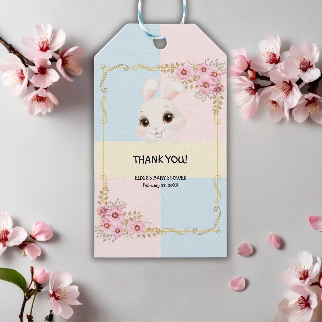 Étiquettes-cadeau Elégant Baby shower de lapin blanc moderne (Créateur téléchargé)