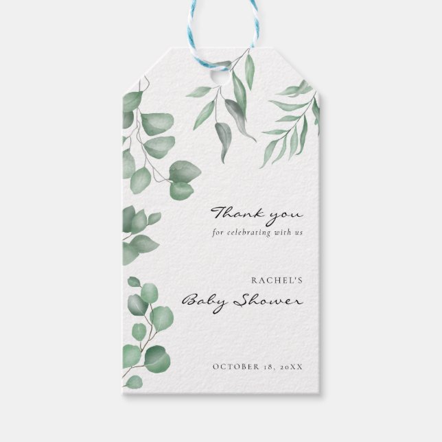 Étiquettes-cadeau Elégant Baby shower Eucalyptus Verdure Foliage (Devant)
