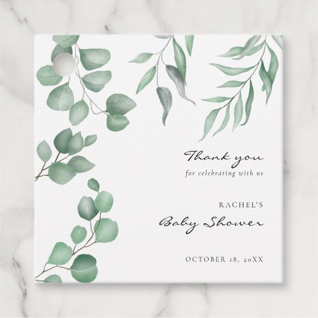 Étiquettes Cadeau Elégant Baby shower Eucalyptus Verdure Foliage (Devant)