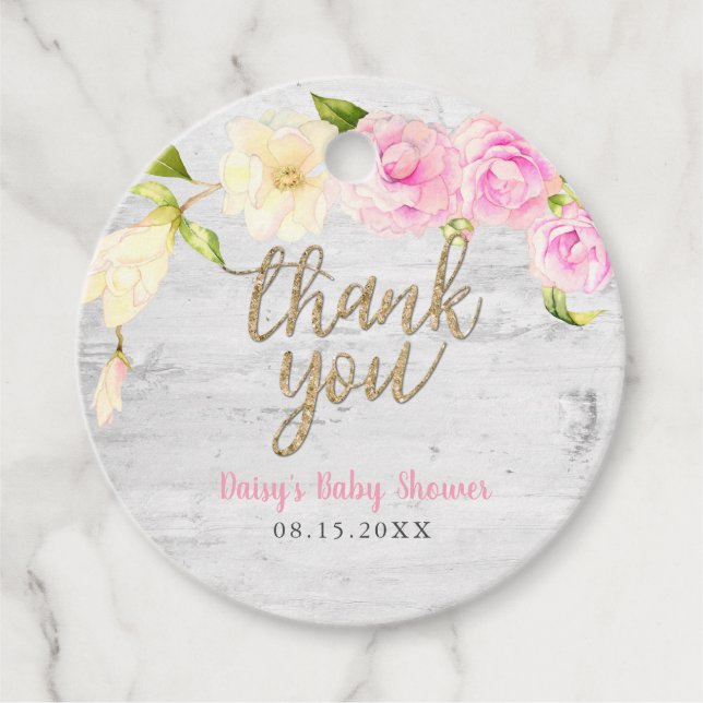 Étiquettes Cadeau Elégant Baby shower floral aquarelle (Devant)