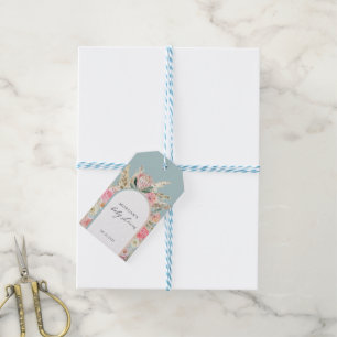 Étiquettes-cadeau Élégant Baby shower floral bohème Monogramme