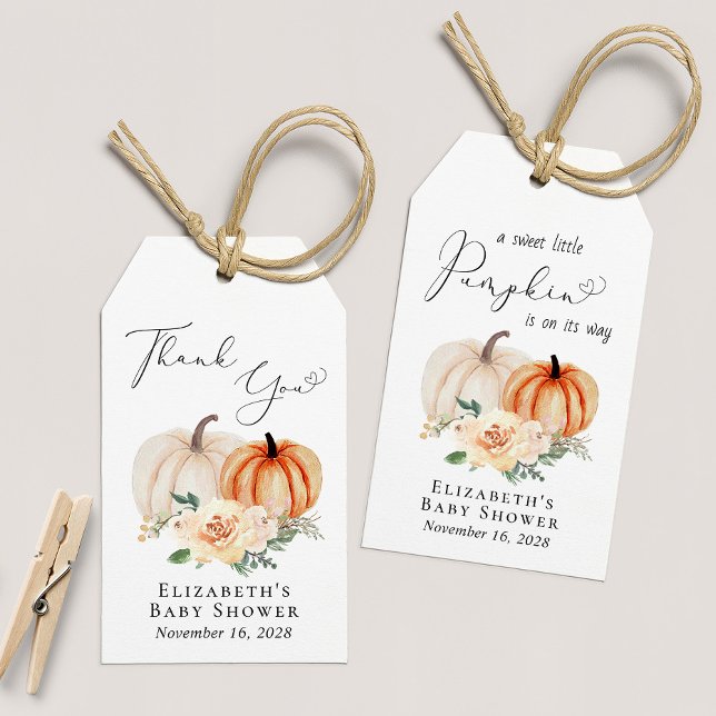 Étiquettes-cadeau Élégant Baby shower Floral Citrouille (Créateur téléchargé)