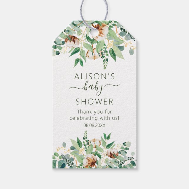 Étiquettes-cadeau Elégant Baby shower Floral Eucalyptus (Devant)