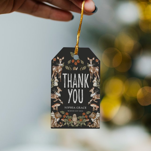 Étiquettes-cadeau Élégant Baby shower forestier Merci (Créateur téléchargé)