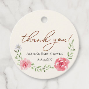 Étiquettes Cadeau Elégant baby shower rose floral Personnalisé merci