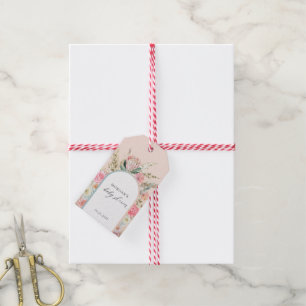 Étiquettes-cadeau Élégant Baptême de Bébé Floral Bohème Monogramme