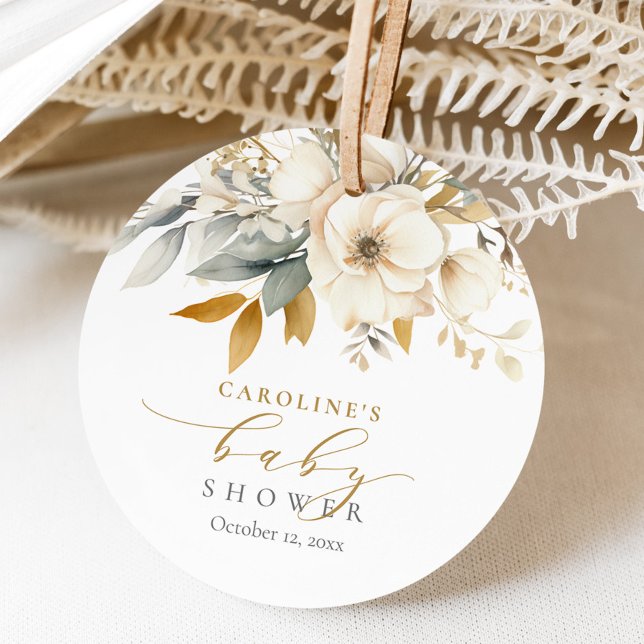 Étiquettes Cadeau Élégant Bébé Floral Neutre Dans Le Baby shower Fle (Créateur téléchargé)