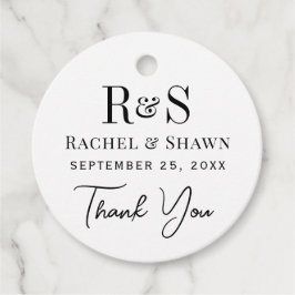 Étiquettes Cadeau Élégant blanc et noir chic moderne Mariage Monogra