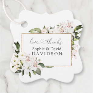 Étiquettes Cadeau Élégant Blanc Imperial Lys Mariage Or