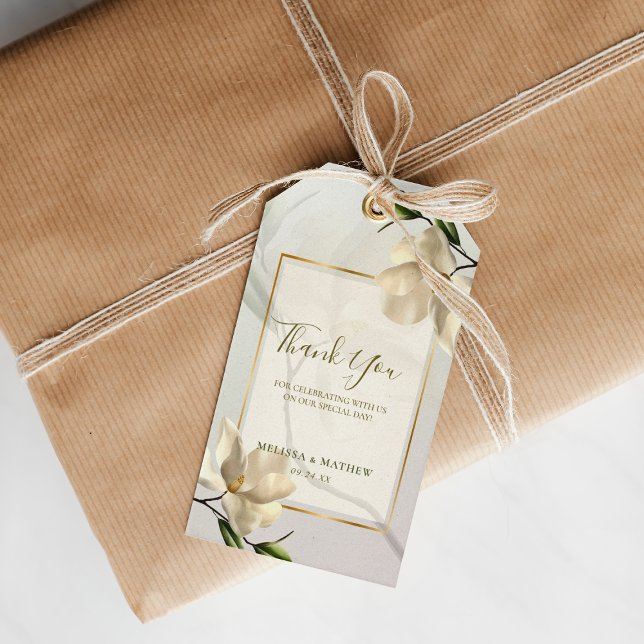 Étiquettes-cadeau Elégant Blanc Oriental Magnolia Mariage Faveur (Elegant Oriental White Magnolia Wedding Favor Gift Tags)