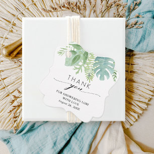 Étiquettes Cadeau Elégant bleu et vert verdure, Remerciements Douche