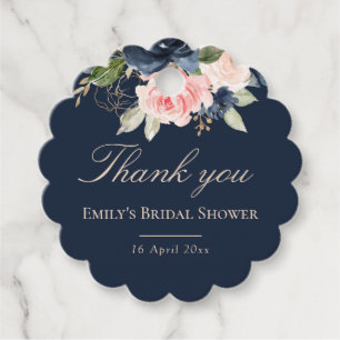 Étiquettes Cadeau Elégant bleu marine blush nuptiale douche merci