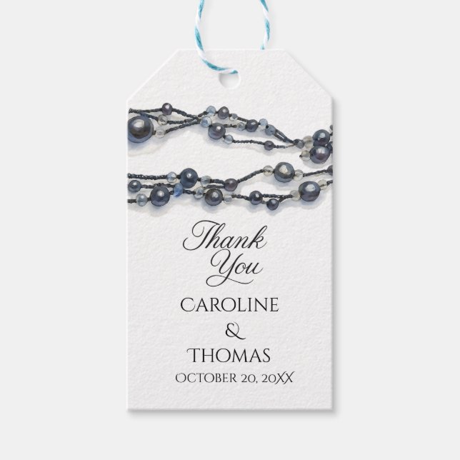 Étiquettes-cadeau Elégant bleu marine Pearl Aquarelle Mariage modern (Devant)