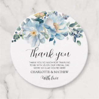 Étiquettes Cadeau Elégant bleu poussiéreux floral Wedding Favor tag