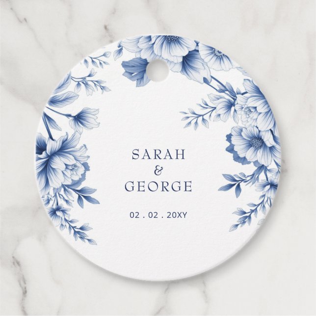 Étiquettes Cadeau Elegant Blue Chinoiserie Floral Botanical Wedding (Devant)
