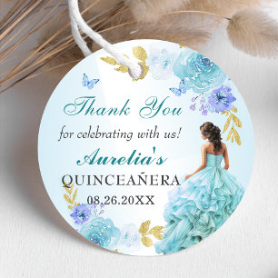 Étiquettes Cadeau Elégant Blush Blue Floral Quinceañera Anniversaire