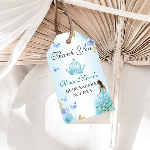 Étiquettes-cadeau Elégant Blush Blue Floral Quinceañera Anniversaire