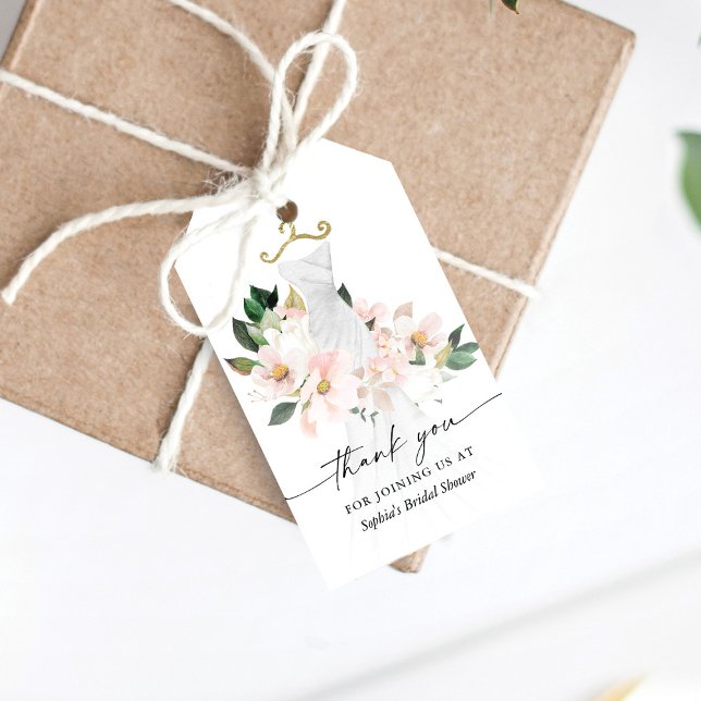 Étiquettes-cadeau Elégant Blush Floral Robe Fête des mariées Favoris (Créateur téléchargé)