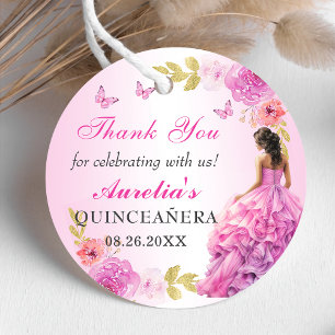 Étiquettes Cadeau Elégant Blush rose Floral Quinceañera Anniversaire