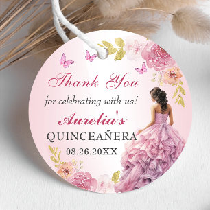 Étiquettes Cadeau Elégant Blush rose Floral Quinceañera Anniversaire