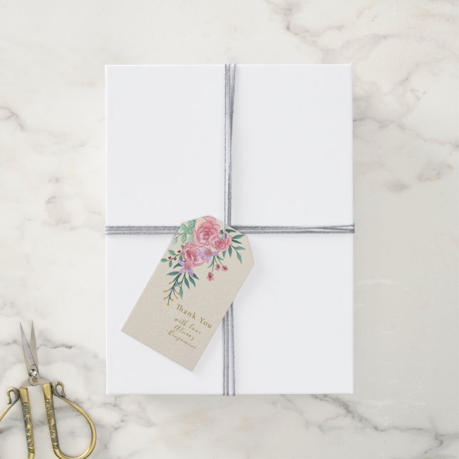 Étiquettes-cadeau Elégant Boho Blush Rose Aquarelle Mariage Floral (Avec de la ficelle)