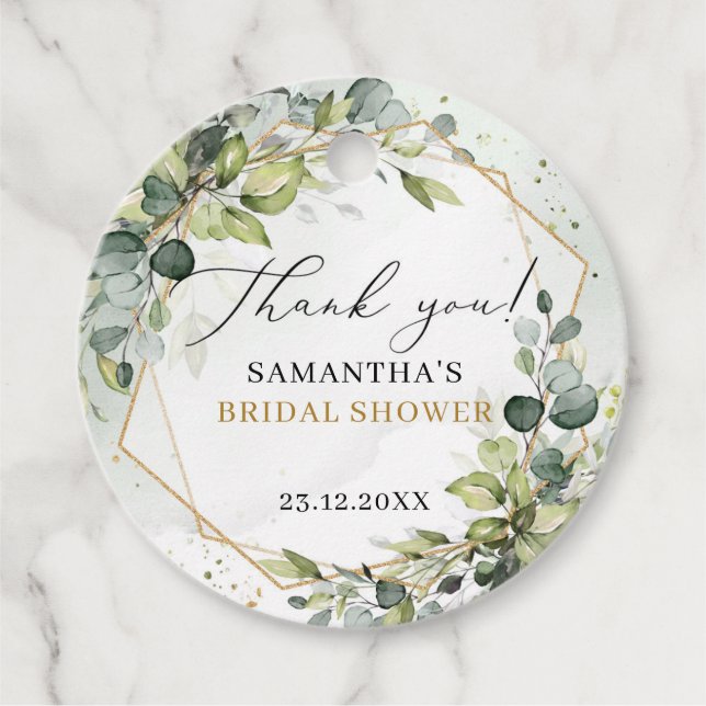 Étiquettes Cadeau Elégant boho eucalyptus verdure douche nuptiale (Devant)
